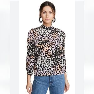 Veronica Beard Lety Silk Lilac Top Size 2 Multi Animal Print
